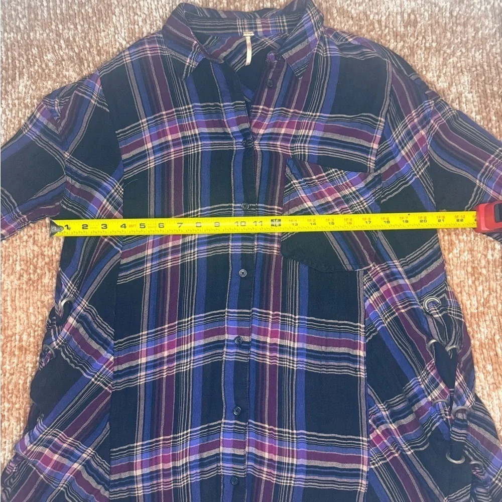 Free People Multicolor Plaid Oversized Shirt Mini Dress